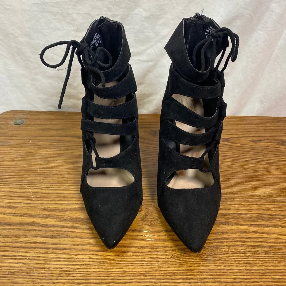 Mix No. 6 Lace‎ Up Heels Pointed Toe Stiletto Ankle Booties Black Size 8